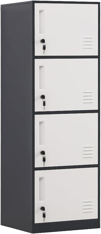 4 Door Metal Storage Locker Cabinet for Office, Home, Gym, School, Steel Cabinet to Storage File, Toys, Shoes and Sports Equipment, Locker Organizer for Gym Office Bedroom (4 Door, Grey)
