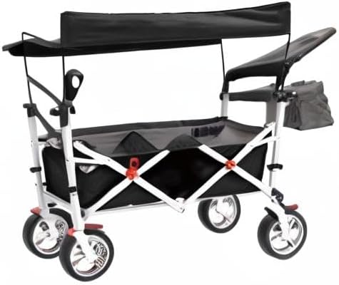 Creative Outdoor Push Pull Folding Wagon for Cargo | Beach Park Garden Sports & Camping | Black with Canopy