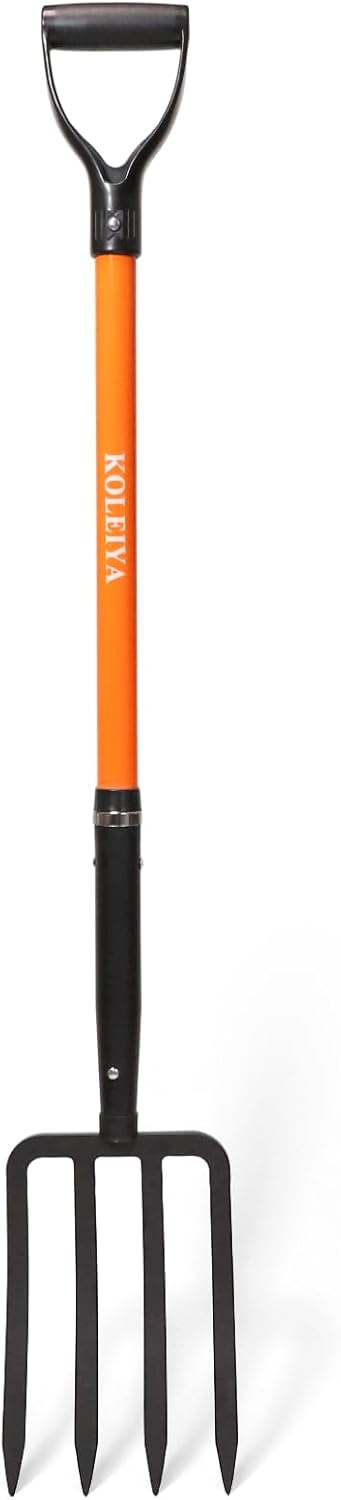 4-Tine Garden Fork,Heavy Duty Pitch Fork for Gardening,Digging Fork and Spading Fork for Loosening Soil,Compost Fork with Fiberglass Handle,45 Inch