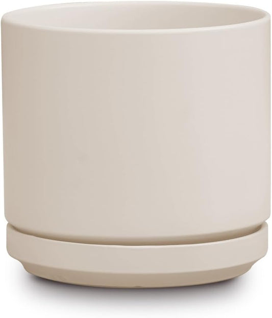 Ceramic Mid Modern Planter Pots with Detached Saucer - Indoor/Outdoor Plant Pots with Drainage Hole