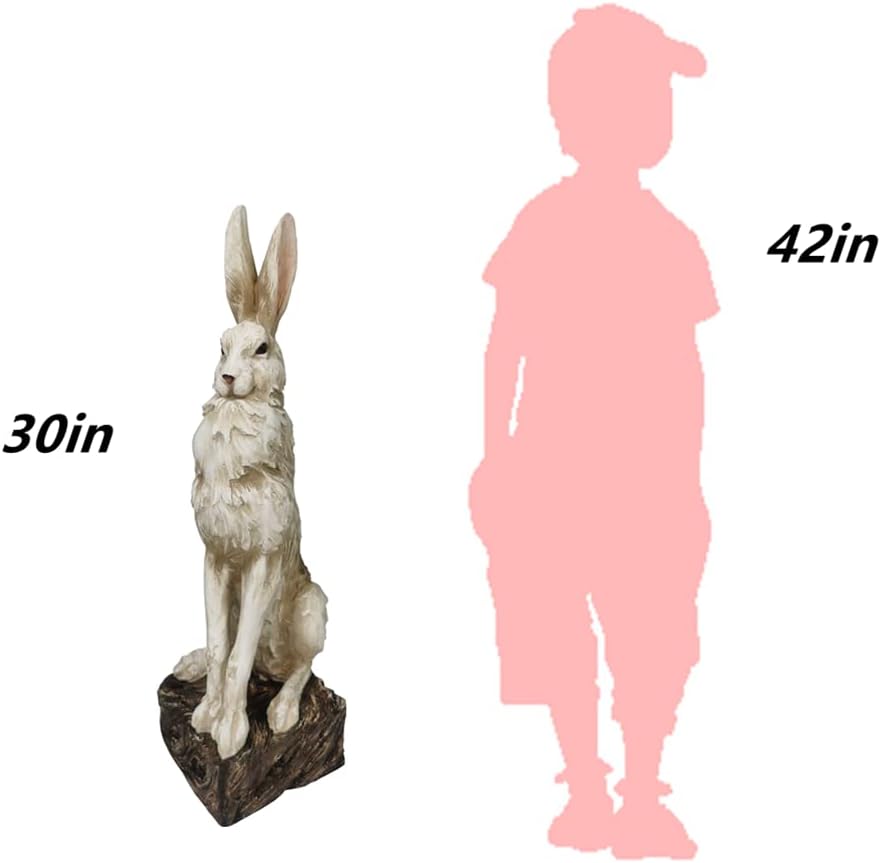 Large Size Noble Sitting Rabbit Bunny Realistic Rabbit Happy Easter Bunny Magnesium Oxide Stone Sculpture Decorations for Indoor Outdoor Garden Statue 30'' High