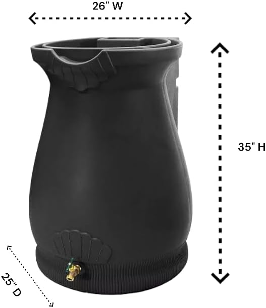 65-Gallon Urn Rain Wizard Decorative Barrel (Black, 2 Pack)