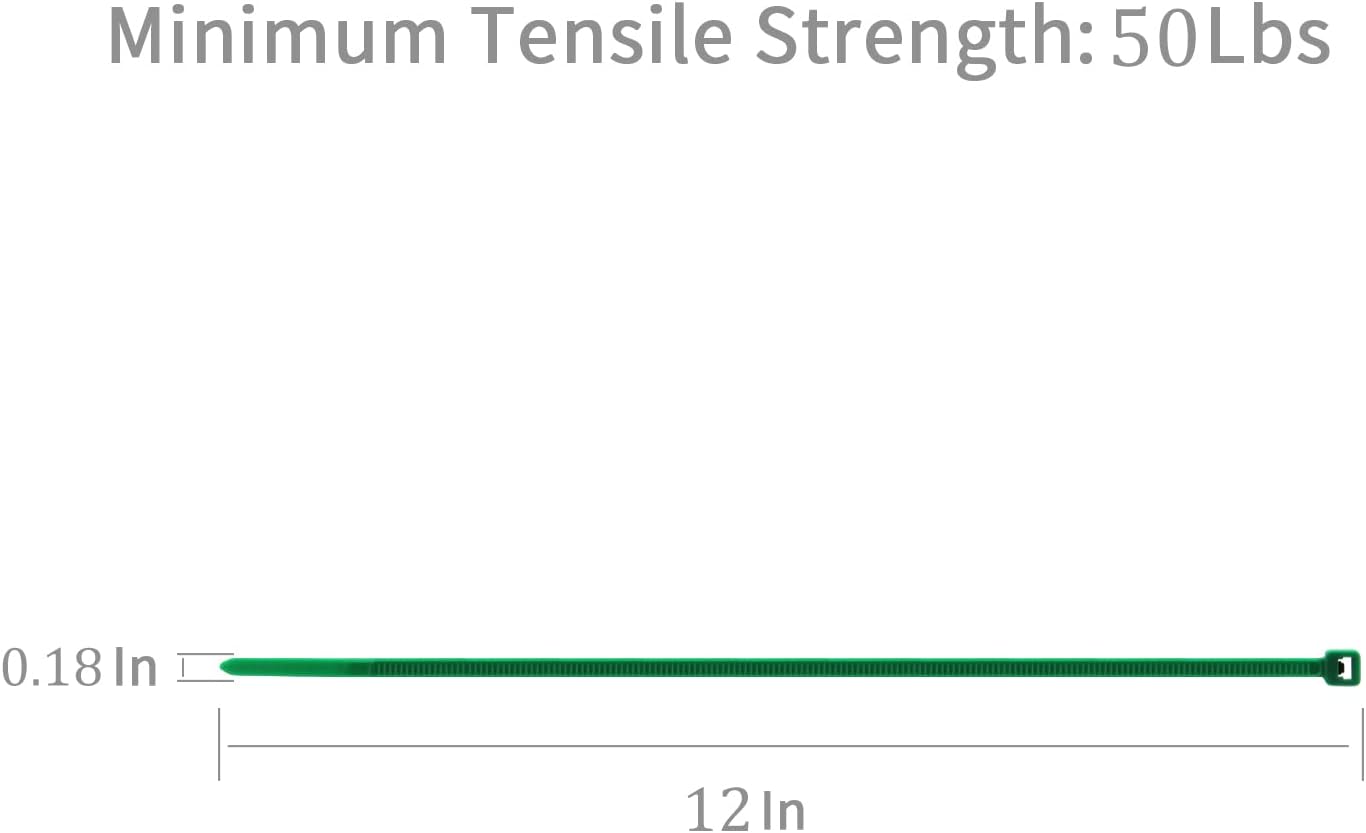 XINGO 1000 PCS Green Zip Ties 12 Inch, 60 LBS Tensile Strength, Self-Locking Nylon Plastic Nylon PA66 Wire Ties for Indoor and Outdoor Use