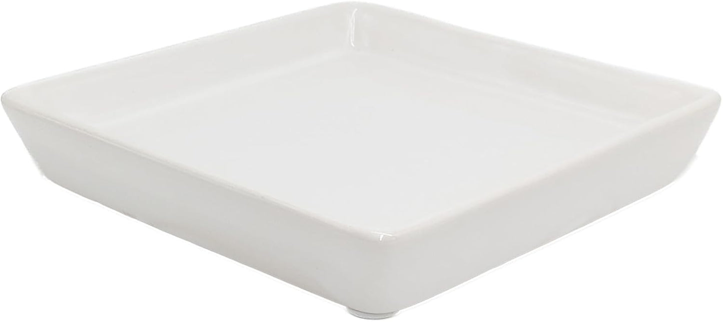 Square Plant Saucer 10 Inch 1 Pack，Plant Trays for Pots, White Ceramic Plant Saucers for Indoors Outdoors, Plant Drip Tray 4 6 8 10 12 14 Inch