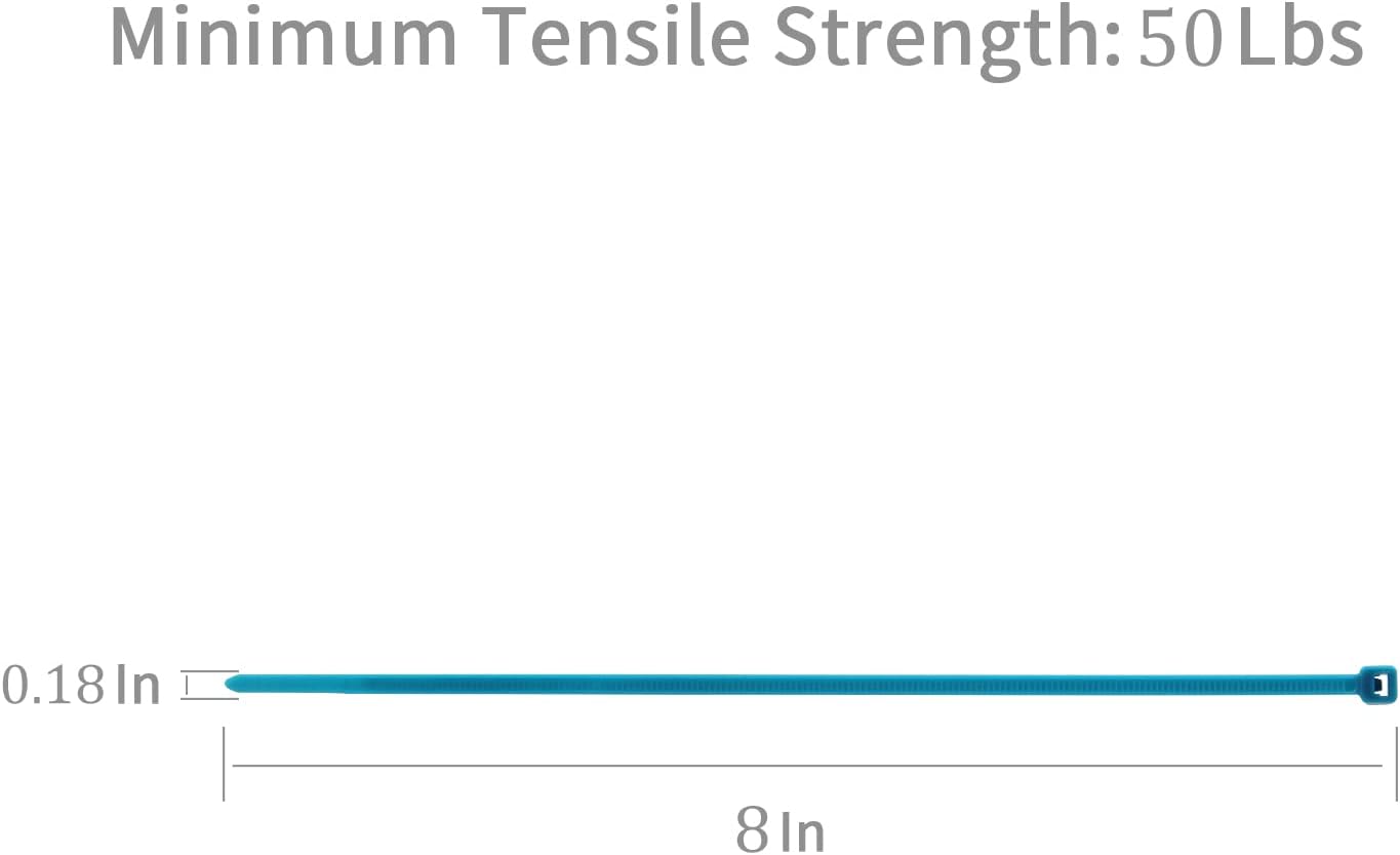 XINGO 1000 PCS Blue Zip Ties 8 Inch, 60 LBS Tensile Strength, Self-Locking Nylon Plastic Nylon PA66 Wire Ties for Indoor and Outdoor Use