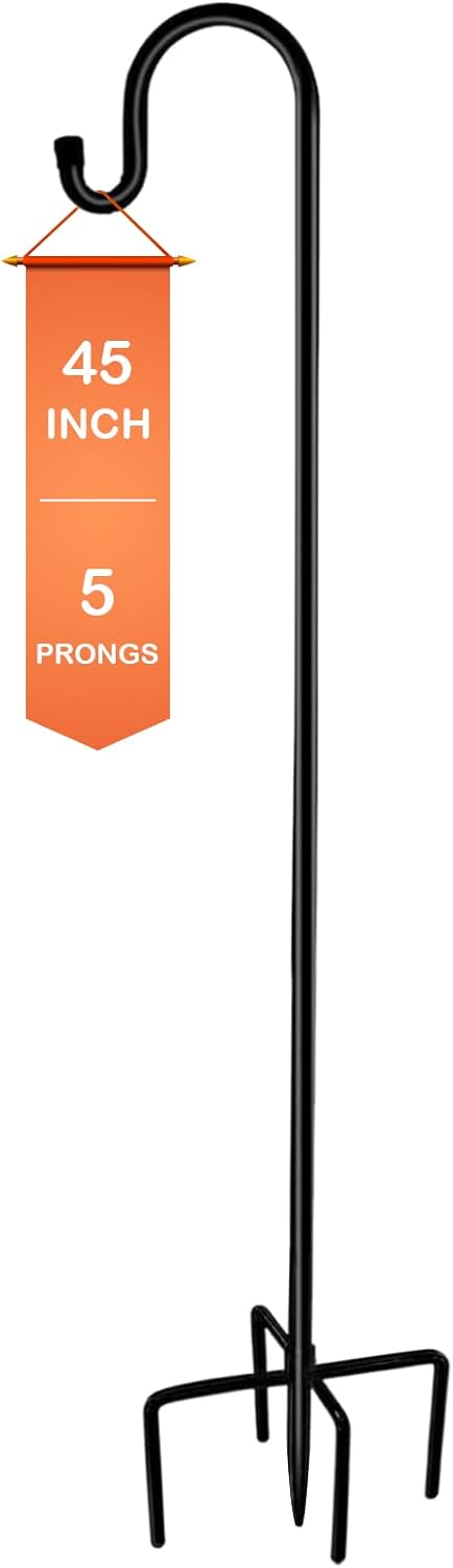 Ottsuls Bird Feeder Pole, 45 INCH Heavy Duty Shepherds Hooks for Outdoor with 5 Prong Base, Adjustable Stand Hanger for Garden Plant, Hummingbird Feeder, Lantern, Hanging Wedding Decor (1 Pack)