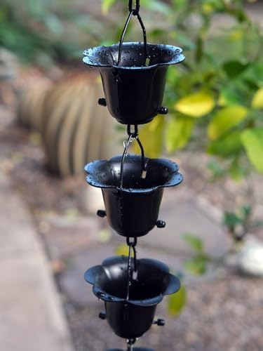 Nutshell Stores Flower Cups Rain Chain - Black - 19 Feet