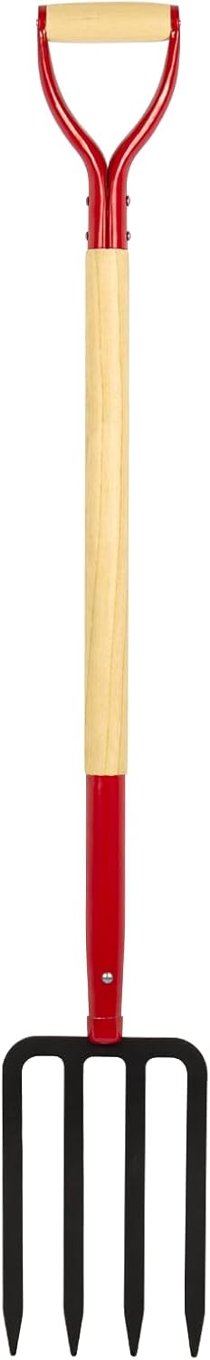 Heavy Duty Garden Fork for Digging, 4 Tines Pitch Fork for Gardening Compost, Garden Pitch Fork with Wooden Handle, 45 Inches