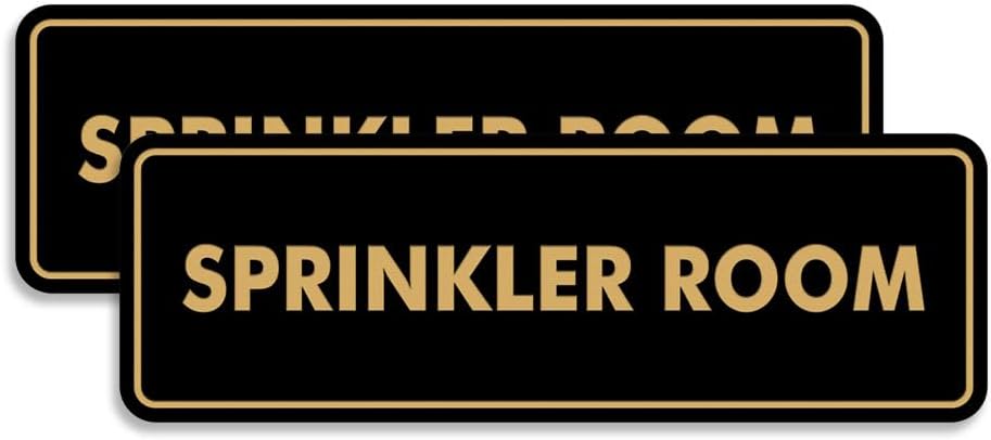 Signs ByLITA Standard Sprinkler Room Sign (Black Gold) - Medium 2 Pack