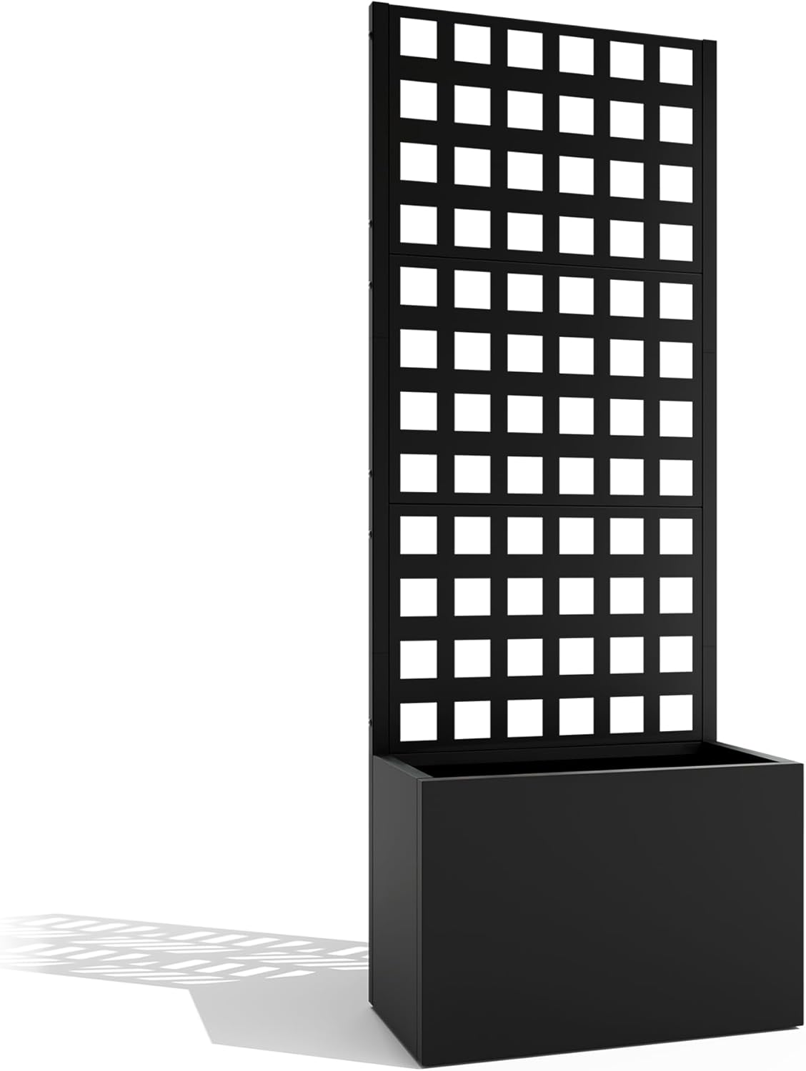 Metal Planter Box with Trellis, Heavy-Duty Raised Garden Bed for Climbing Plants, Drainage Hole, Outdoor Planter Box with Privacy Screen，24''L×12''W×63''H