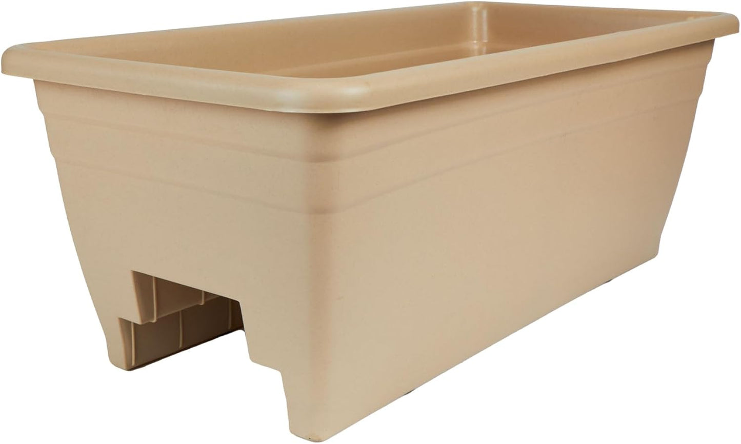 The HC Companies Deck Railing Planter Box w/Removable Drain Plugs - Lightweight & Weatherproof Plastic Flower Box - Balcony Planters for Railing and Fence (24”, Sandstone)