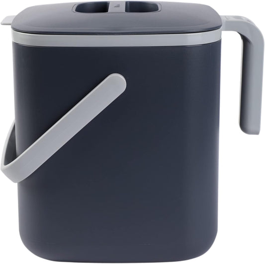 Blue Ginkgo Kitchen Compost Bin [5L / 1.32 GAL] – Filter-Free, Odor-Tight Countertop Food Waste Pail with Handles (Made in Korea, Gray)