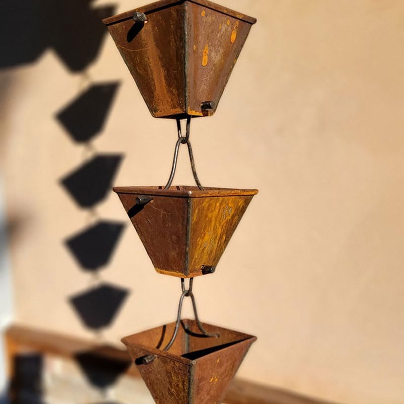 Nutshell Stores Medium Square Cups Rain Chain - Weathered Steel - 9 Feet