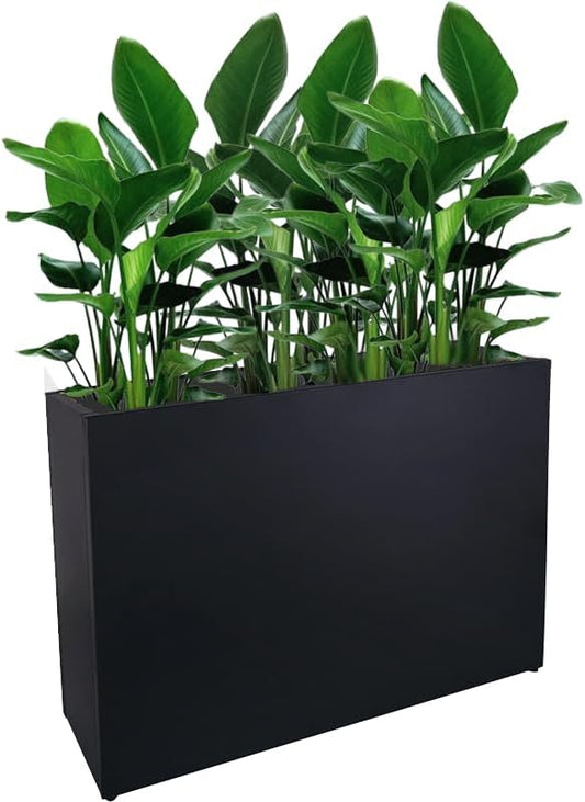 Metal Tall Long Planter Box Large Rectangular Planter Flower Pot with Drainage Holes for Indoor Outdoor Deck Porch Garden Home Patio Front Door (Black, S)