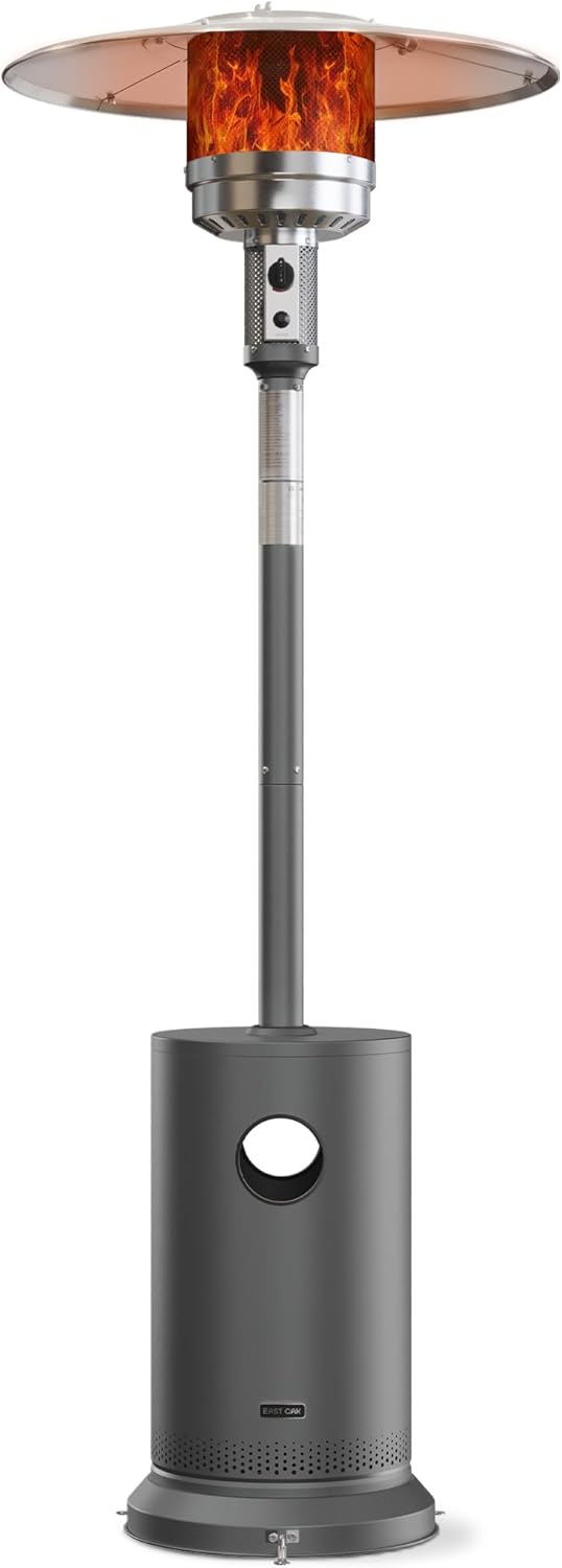 EAST OAK 50,000 BTU Patio Heater for Outdoor Use With Round Table Design, Double-Layer Stainless Steel Burner and Wheels, Outdoor Patio Heater for Home and Commercial, Gray, 31.9 x 31.9 x 86.6 inches