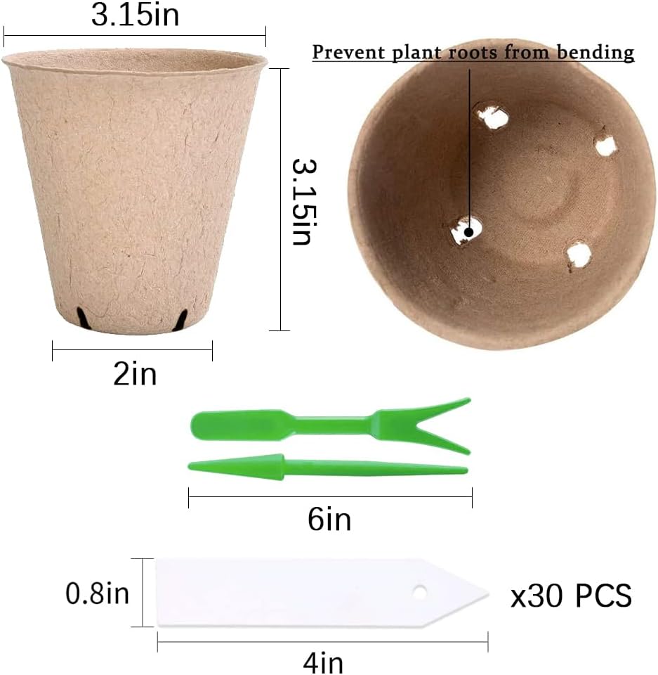50pcs Peat Pots for Seedling 3.15" Biodegradable Plant Nursery Pots Seed Starting Pots with Drainage Holes, 20 Plant Labels, 2 Transplant Tools