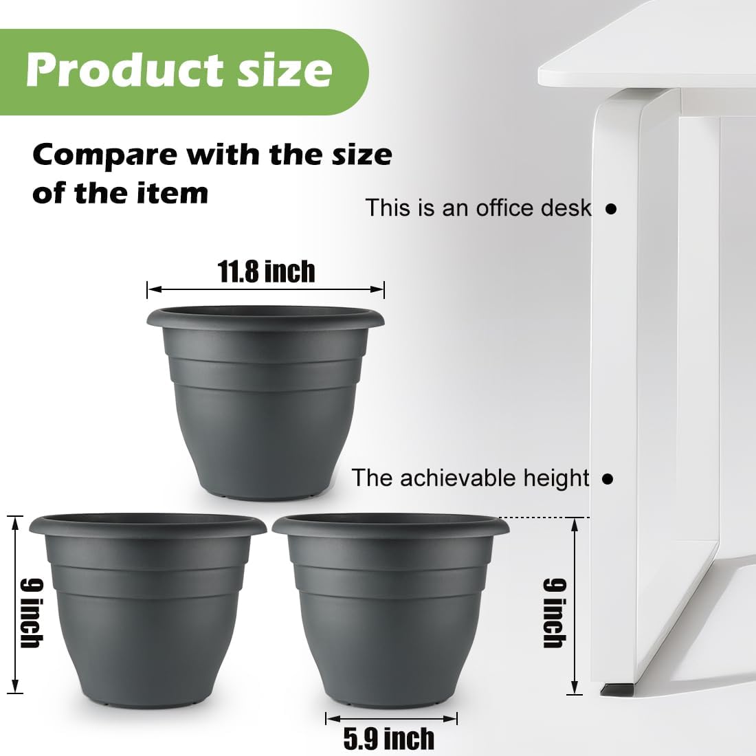 12 Inch Plant Pots, Large Planters for Outdoor Plants, Plastic Flower Pots - Durable and Lightweight with Drainage Holes (3 Packs, Gray)