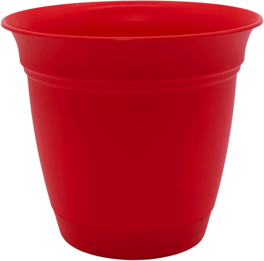 The HC Companies Eclipse Round Planter with Saucer - Outdoor & Indoor Plant Pot with Drainage Holes - Lightweight, UV-Resistant Plastic Pots for Plants, Flowers & Herbs (10" Red, Pack of 1)