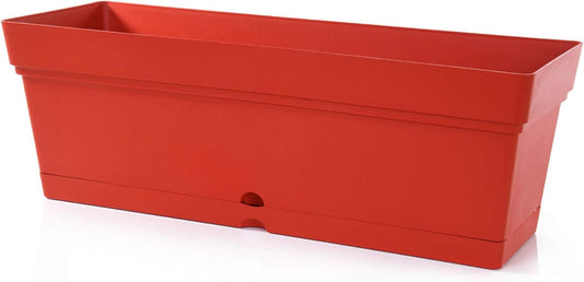 Mintra Window Box Planter, Window Planter Box for Indoor Outdoor Use, Rectangular Pots with Saucers & Drainage Holes, Decorative Plant Pots for Window Sill, Shelf, Desktop, 19" Wx6.75 H, Red