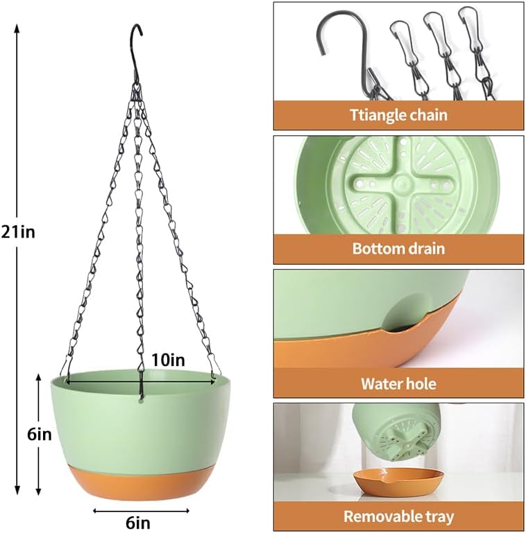 Lookat 2 Pack Hanging Pots for Plants Outdoor Indoor, 10 Inch Hanging Planters with Drainage Hole (10 inch-White)