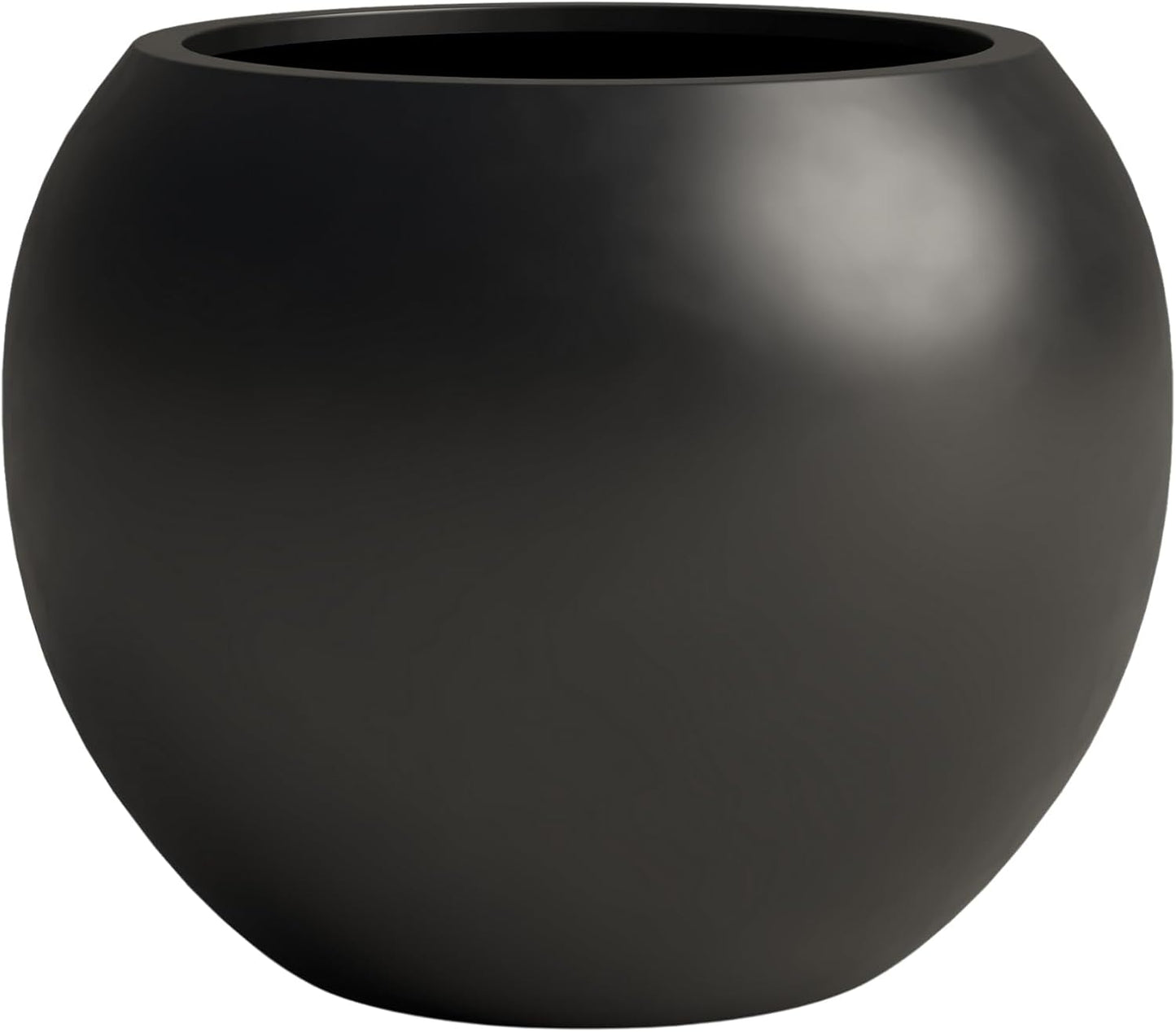DTY Signature Mount Sherman Lightweight Durable Modern Fiberstone Sphere Planter for Indoor & Outdoor Drainage Hole & Rubber Plug Weather Resistant, 17" H x 21" Dia 14.4" Pot Opening - Large, Black