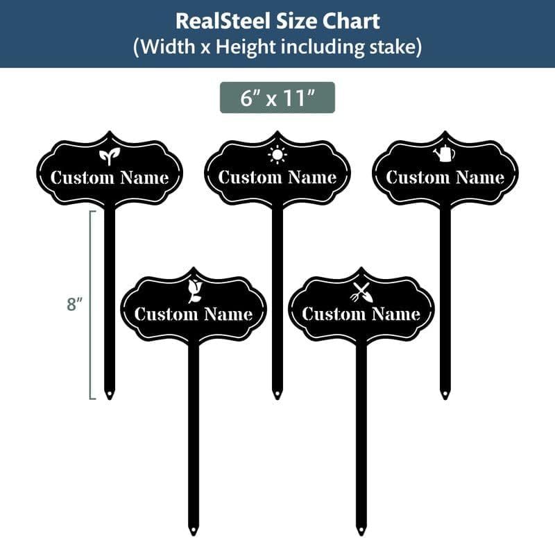 RealSteel – Customizable Seed & Plant Markers - Outdoor Herb Garden Stakes - Elegant Fruit/Vegetable Labels - Steel Plant Tags for Pots - Classy Design for Farmhouse/Greenhouse – Sprout Icon