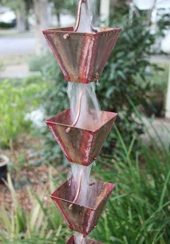 Nutshell Stores Medium Square Cups Rain Chain - Pre-Aged Copper - 15 Feet