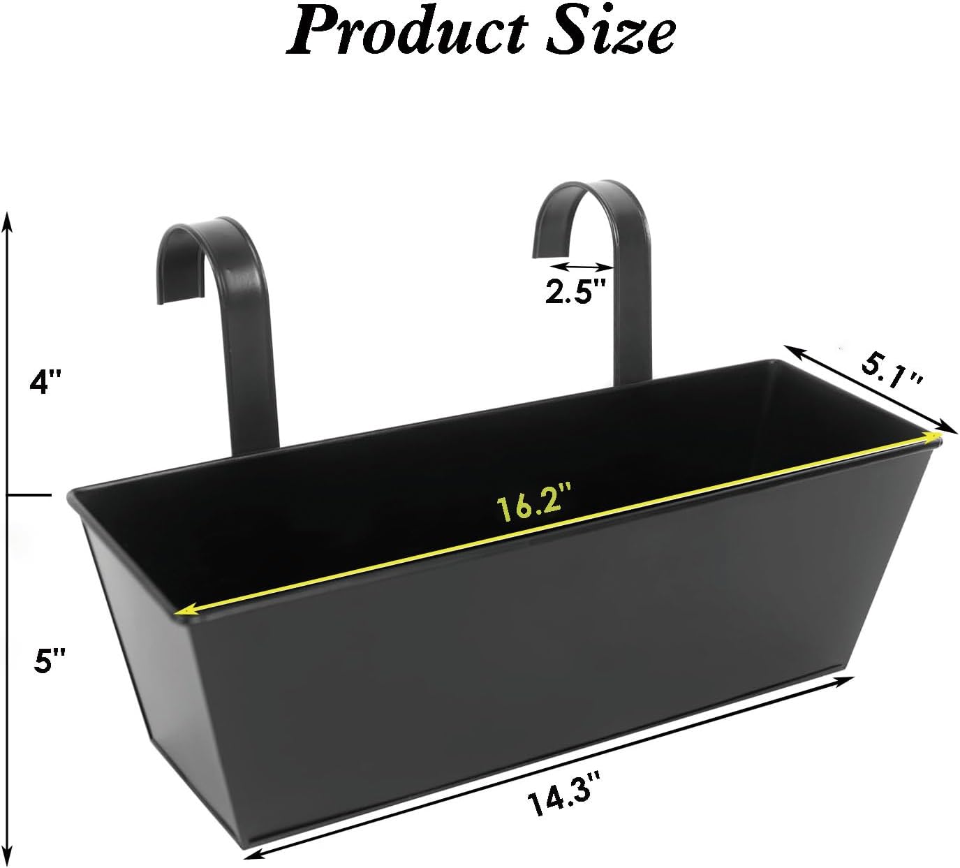 3 Pcs Large Hanging Flower Pots for Railing Or Fence 16 Inch Railing Planter Box for Any Balcony, Porch or Deck Countryside Style Window Planter Boxes Are Perfect to Herbs & Flowers for Garden (Black)