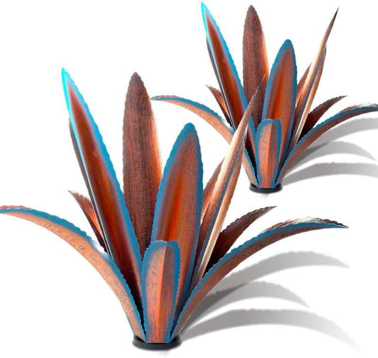 TOMBABY Enlarge Thickened Wind Resistant Metal Agave Garden Art Metal Plant Country Sculpture Statue Outdoor Decoration Agave Metal Plant Courtyard Garden Lawn Ornament Gift (1, 12 Leaves Blue)