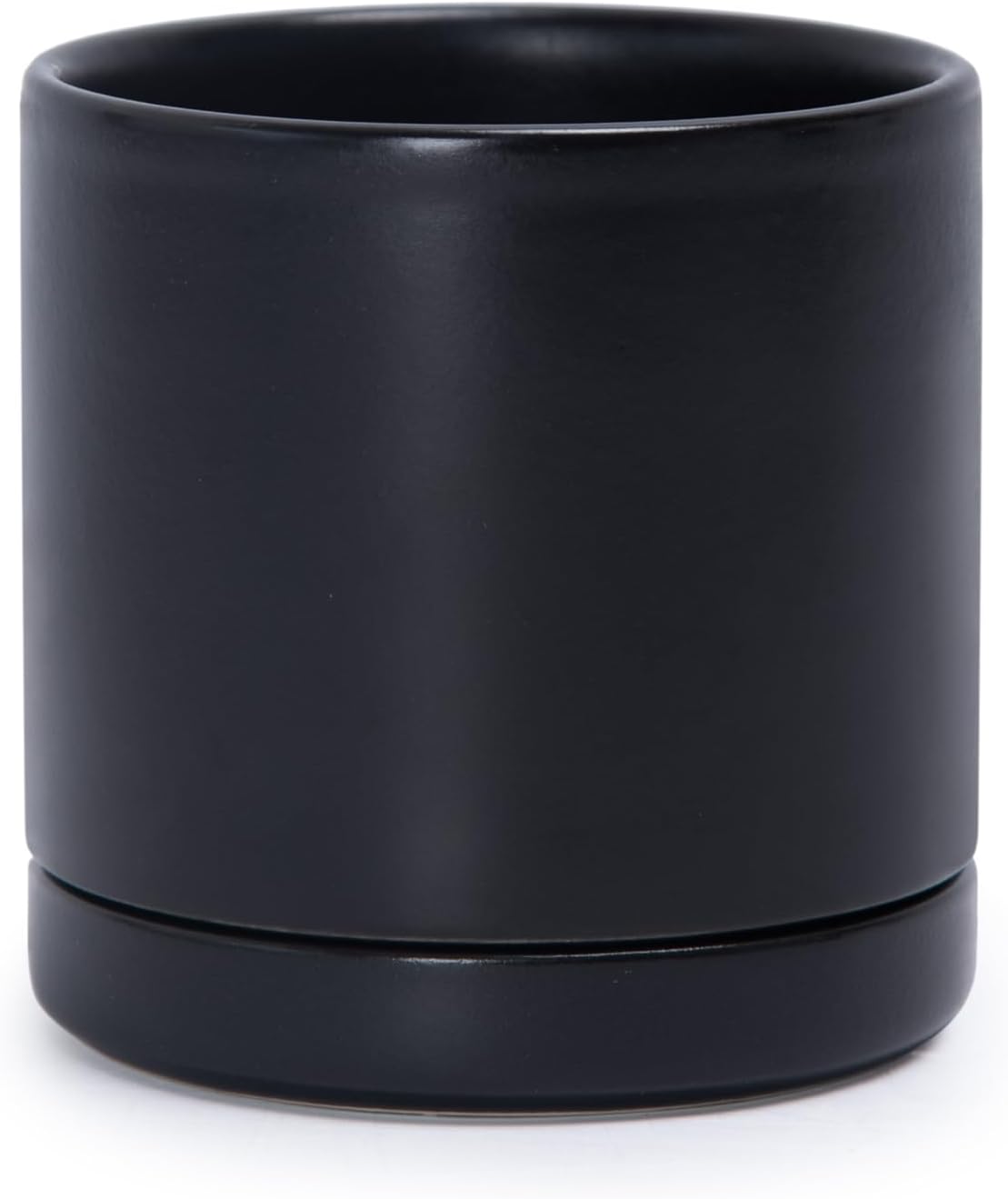 D'vine Dev 3.5 Inch Ceramic Planter Pot with Drainage Hole and Saucer, Indoor Cylinder Round Planter Pot, Black, 94-O-A-2