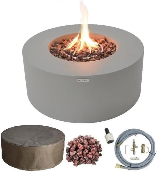 AMS Fireplace | Modeno | Tramore | Firepit Table | Cover and Lava Rocks Included | (Fuel: Natural Gas - Light Gray)