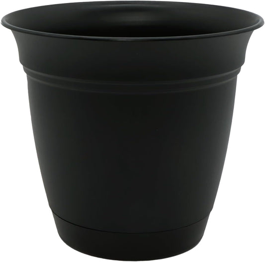 The HC Companies Eclipse Round Planter with Saucer - Outdoor & Indoor Plant Pot with Drainage Holes - Lightweight, UV-Resistant Plastic Pots for Plants, Flowers & Herbs (6" Black, Pack of 1)