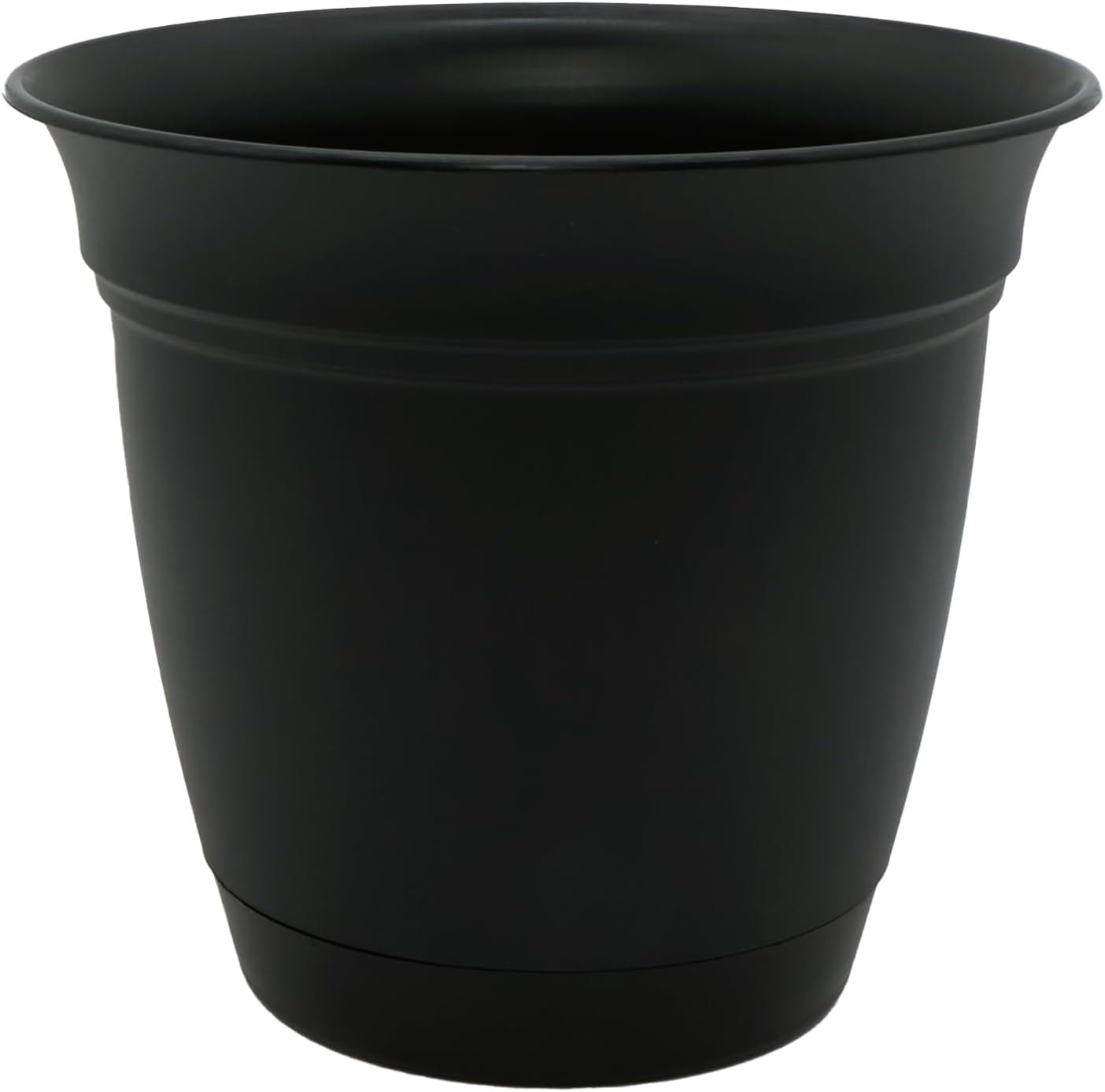 The HC Companies Eclipse Round Planter with Saucer - Outdoor & Indoor Plant Pot with Drainage Holes - Lightweight, UV-Resistant Plastic Pots for Plants, Flowers & Herbs (10" Black, Pack of 1)