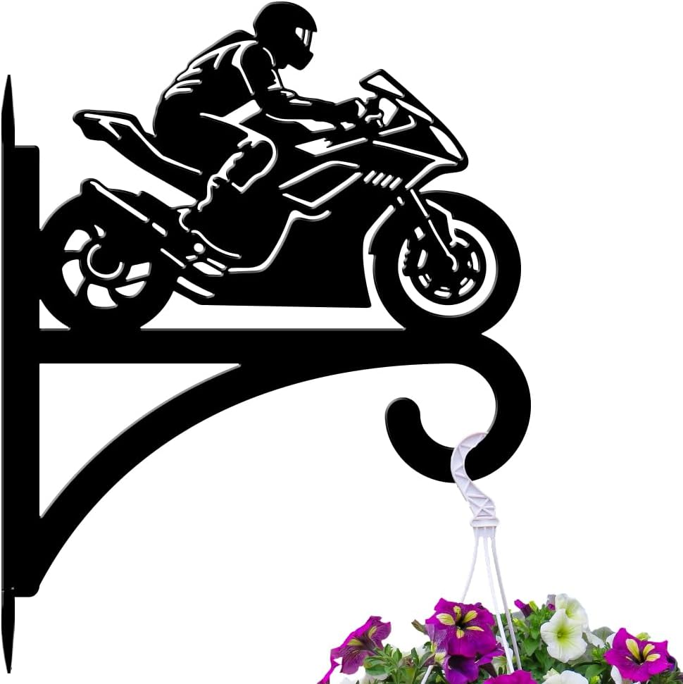 peacoblue Iron Plant Hangers Hooks for Outdoor Indoor Hanging Plants Flower Fern Pots Lantern Bird Feeder,11.8"x15.1" Weather Resistant Metal Wall Holder for Porch Garden Farmhouse(Motorcycle)