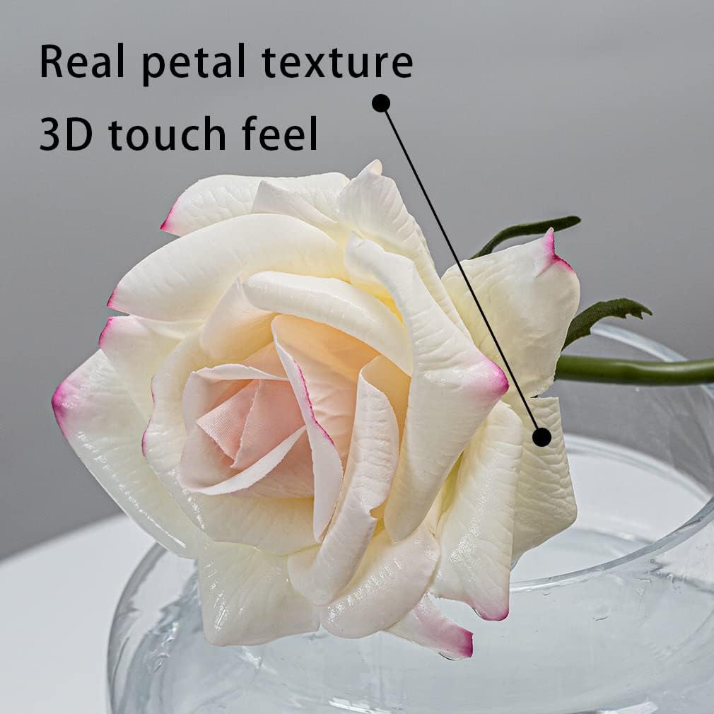 Artificial Roses Single Stem 10pcs Fake Silk Flower Arrangement Bouquet Real Touch for Home Party Wedding Decoration(Rose red)