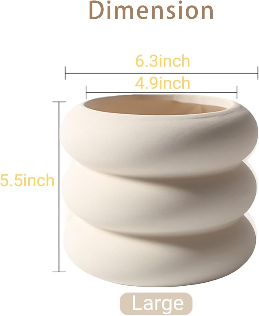 Ceramic Plant Pot Indoor, 6.3 Inch Beige Unglazed Flower Pot with Drainage Hole, Bubble Design Ceramic Planter for Home & Office Decor