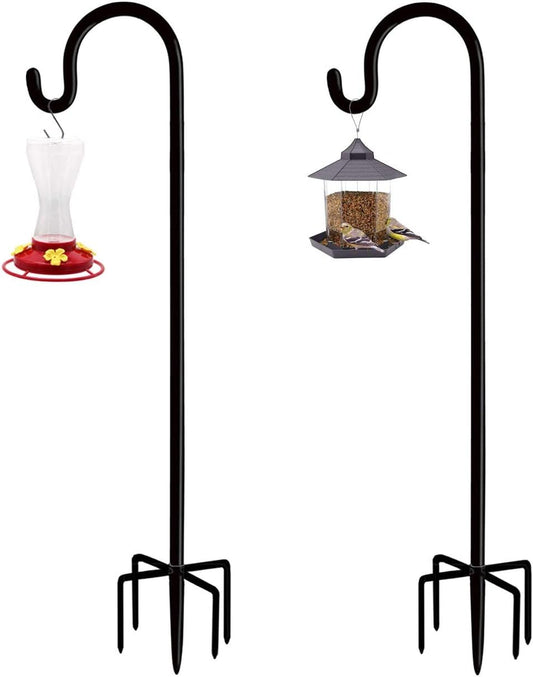 Artibear Adjustable Outdoor Shepherd Hook Stand with 5 Prong Base, 60 Inches Tall 3/5 in Thick, Shiny Black (2 Packs)