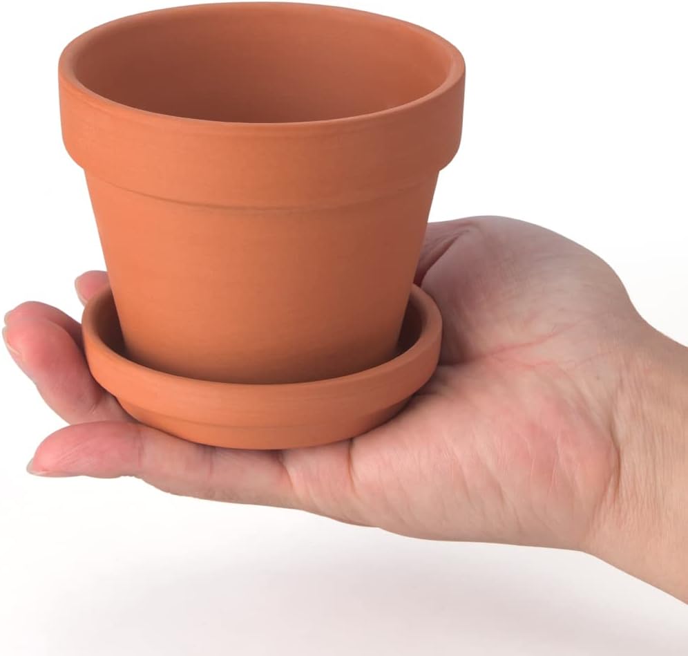 17 Pack 4" Terracotta Planter Pots with Saucer - Clay Ceramic Cactus & Succulent Flower Nursery Garden Pots (4")