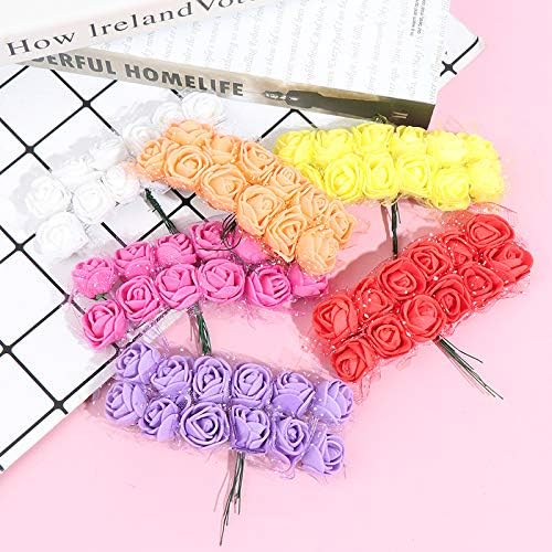 Foam Rose Fake Flowers for Crafts 144 pcs 2 cm Mini Wreaths Artificial Flower Bouquet Multicolor Rose Flower Wedding Scrapbooking Decoration Rose Fake Flower(Purple)