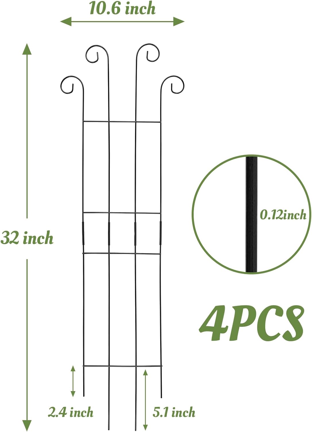 4 Pack 32'' Wave Shape Black Metal Trellis for Climbing Plants Indoor & Outdoor, Garden Trellis for Houseplants Flowers Vine Ivy