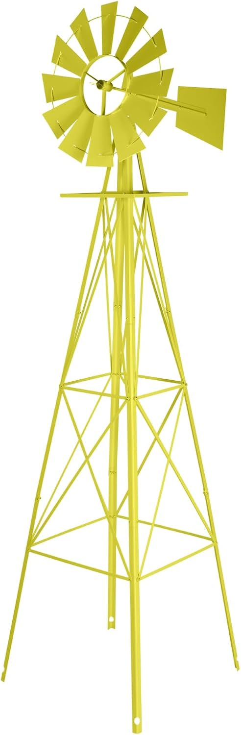 VINGLI 8FT Ornamental Windmill Backyard Garden Decoration Weather Vane, Heavy Duty Metal Wind Mill w/ 4 Legs Design,Yellow