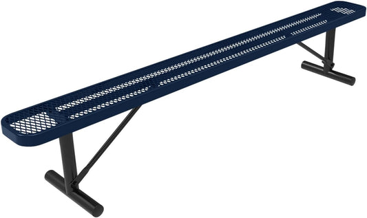 Heavy-Duty Portable Outdoor Bench Thermoplastic Coated, Expanded Metal, Commercial-Grade Seating, Made in America (Portable Without Back, 8 Ft, Textured Dark Blue)