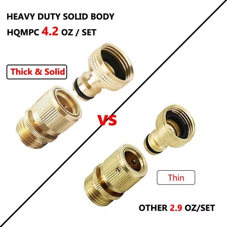 HQMPC Garden Hose Quick Connector Water Hose Quick Connect ¾ inch GHT Brass Easy Connect Fitting Quick Connect Hose Fittings Garden Hose Fitting Water Hose Connectors (3SETS)