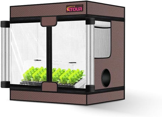 ATOUR Small Grow Tent, 24"x16"x24'' High Reflective Mylar 1680D Hydroponic Grow Tents, Waterproof Grow Tent with Double Cleart Observation Door and Floor Tray, for Indoor Plant Growing