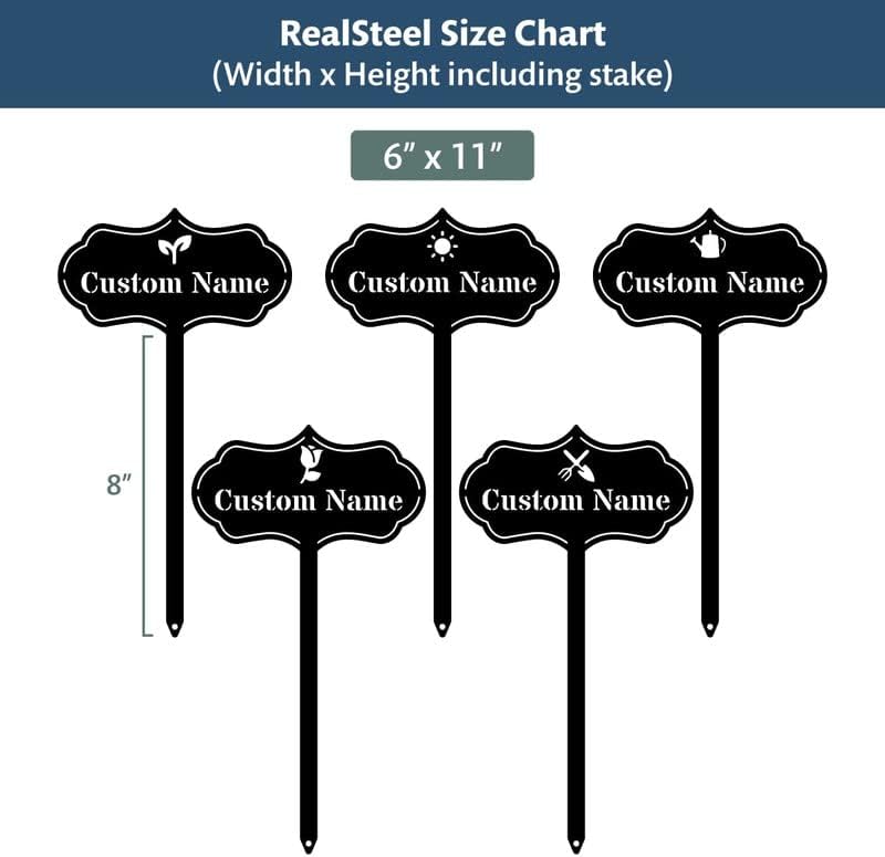RealSteel – Customizable Seed & Plant Markers - Outdoor Herb Garden Stakes - Elegant Fruit/Vegetable Labels - Steel Plant Tags for Pots - Classy Design for Farmhouse/Greenhouse – Watering Can Icon