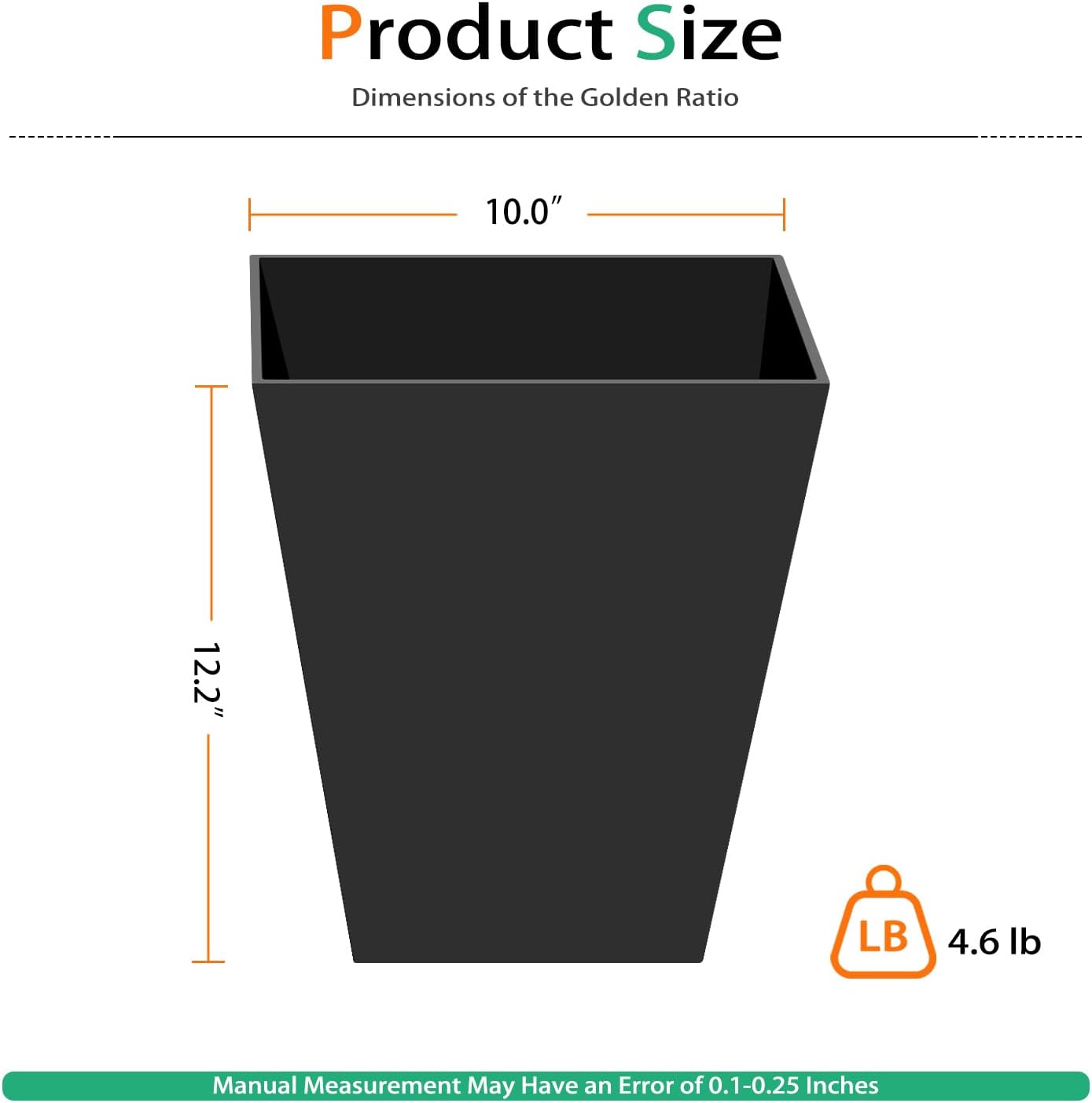 Resin Planter Outdoor Indoor, Taper Plant Pots for Flowers (Black, 12.2 inch - 2 Pack)