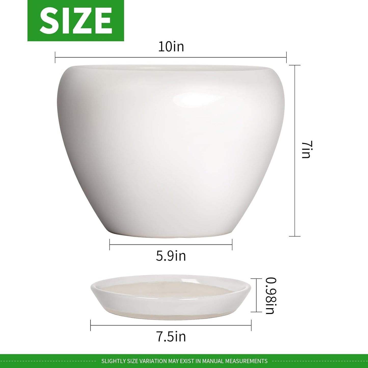 Deep Dream 10 Inch Plant Pot- Ceramic Planter Pot Round Plant Pots for Indoor Plants Outdoor Large Flower Pot with Drainage Holes & Trays, White