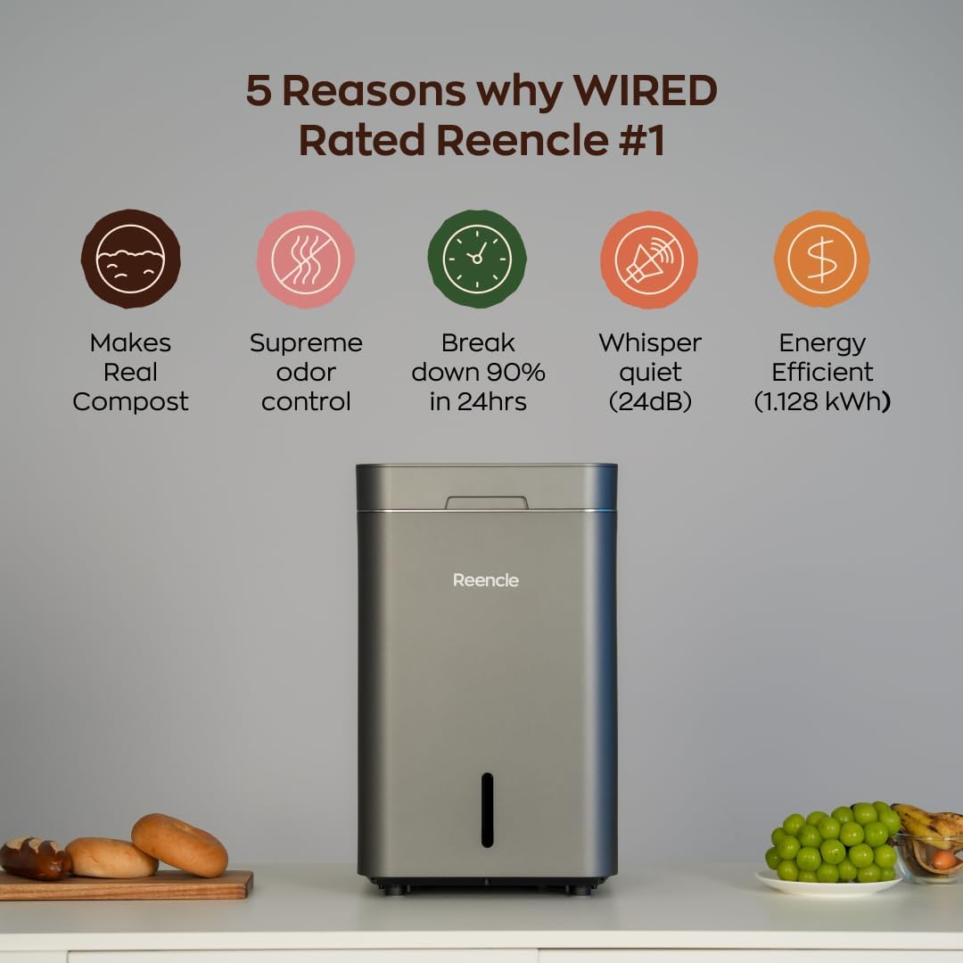 Gravity Electric Composter - 22L Kitchen Composter– Decomposes 3.3 lbs Daily, Odorless & Quiet Indoor Composting, Rapid Decomposition with All-New Compost Starter 2.0 + Booster Pack (Silver)