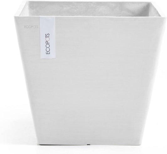 Ecopots Rotterdam Durable Modern Square Indoor/Outdoor Recycled-Based Composite Flower Planter, Pure White, 8"