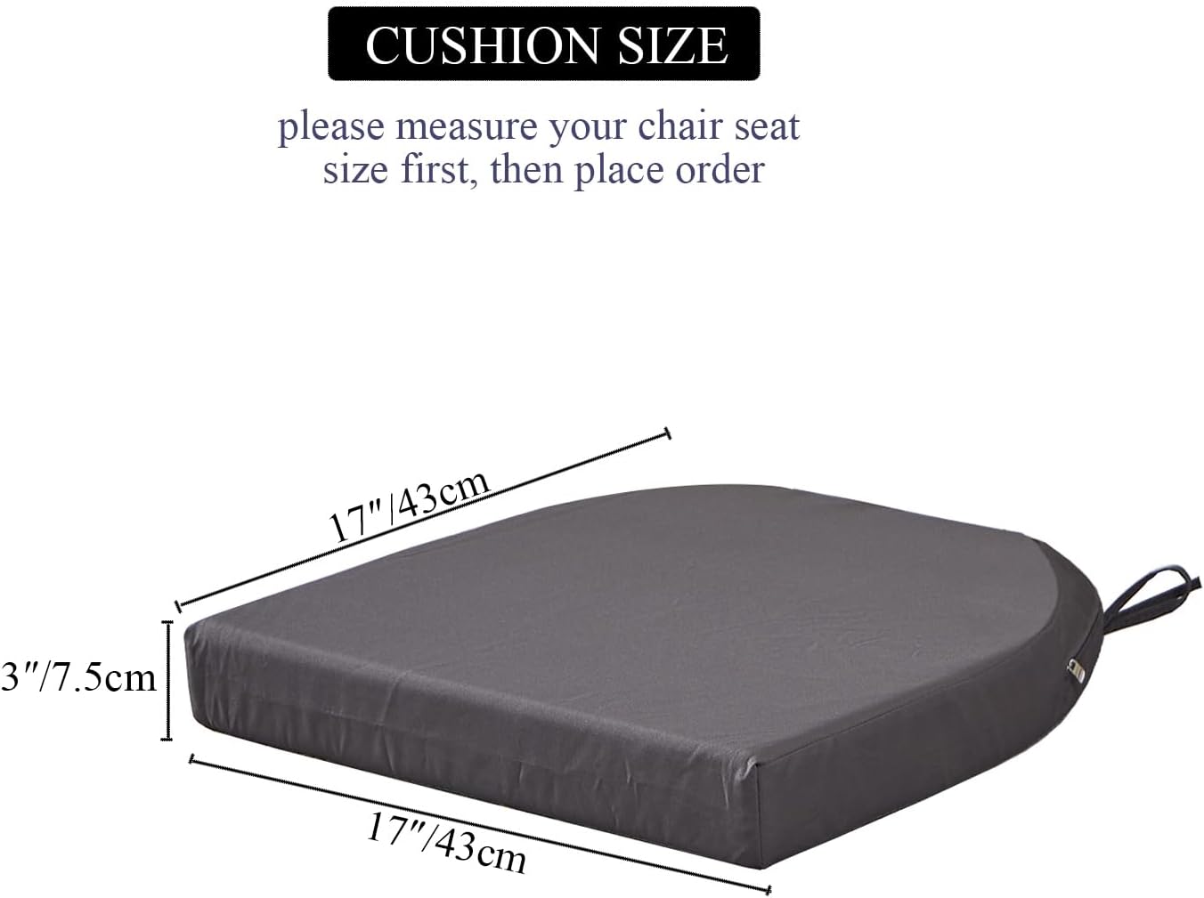 17 x 17 Inch Outdoor Seat Cushions for Patio Furniture with Non Slip and Ties Waterproof & UV Resistant Round Corner Outdoor Chair Cushions Replacement Set of 2, Gray